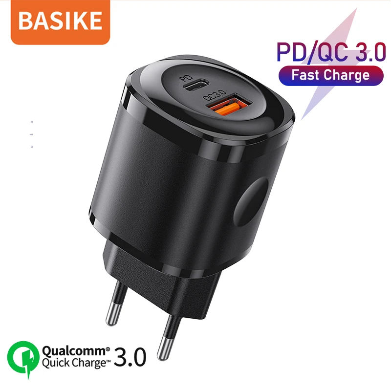 

BASIKE USB Type C Fast Charger SCP 22.5W+PD 20W QC PD 3.0 2 Port Mini Travel Adapter For Iphone IPad Laptop Huawei Wall Chargers