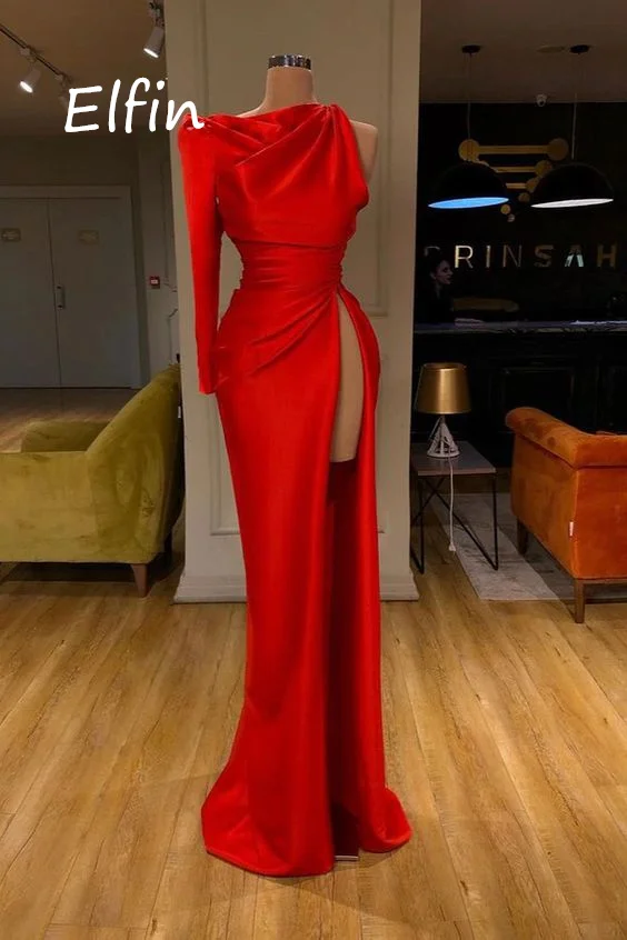 Elfin High Neck YF101 Elegant Evening Dresses Floor Length Mermaid Side Slit One Shoulder Prom Party Gowns Robes De Soirée
Elfin High Neck YF101 Elegant Evening Dresses Floor Length Mermaid Side Slit One Shoulder Prom Party Gowns Robes De Soirée