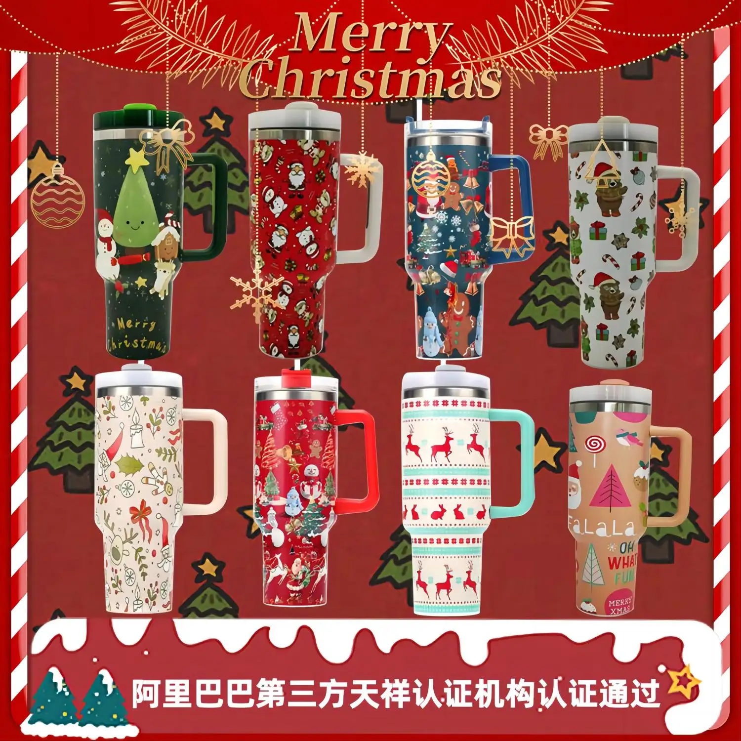 

Christmas Mugs Santa Claus Style Stainless Steel Car Thermal Mug with Straw Vacuum Flask Thermos Tumbler Bottle Water Cup Gift