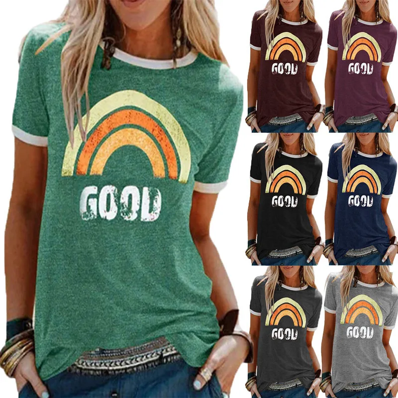2022 New Summer Fashion tops GOOD Rainbow Print Crew Neck Short Sleeve T-Shir Gift for girl cute shirt Funny clothing N126
2022 New Summer Fashion tops GOOD Rainbow Print Crew Neck Short Sleeve T-Shir Gift for girl cute shirt Funny clothing N126