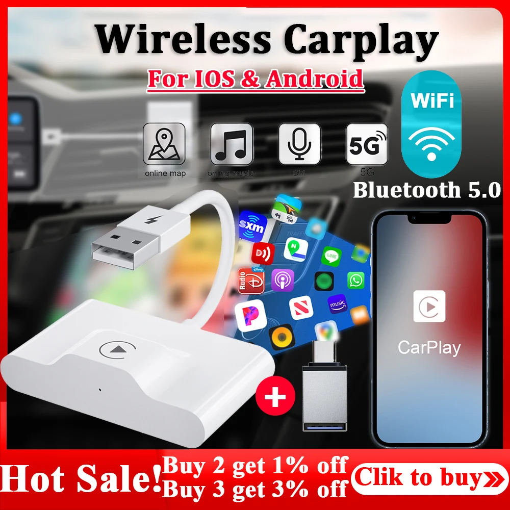 

Новый беспроводной адаптер CarPlay для lPhone Android автомобильный адаптер Apple беспроводной адаптер Carplay Plug Play 5 ГГц Wi-Fi онлайн обновление