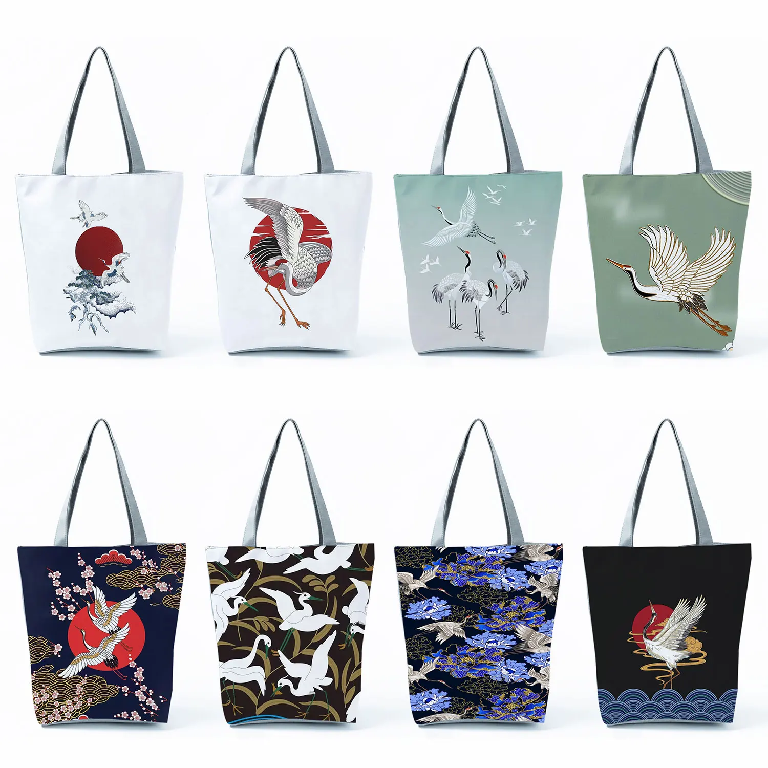 

Shopper Bag Women Shoulder Bag Eco Friendly Outdoor Casual Ladies Tote Bag 2022 Portable High Capacity Crane Bird Print Tote Bag