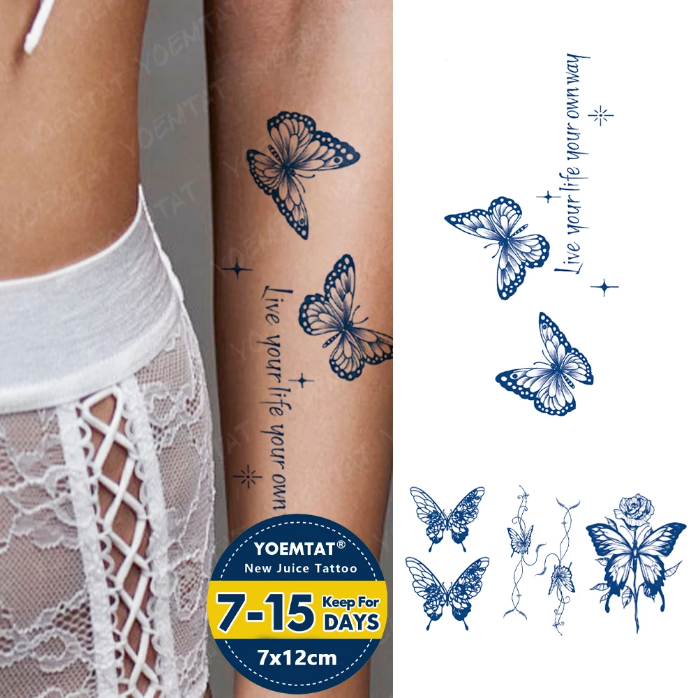 

Semi-Permanent Butterfly Word Text English Waterproof Temporary Tattoo Stickers Ink Lasting Tattoo Body Art Fake Tatto Women Men