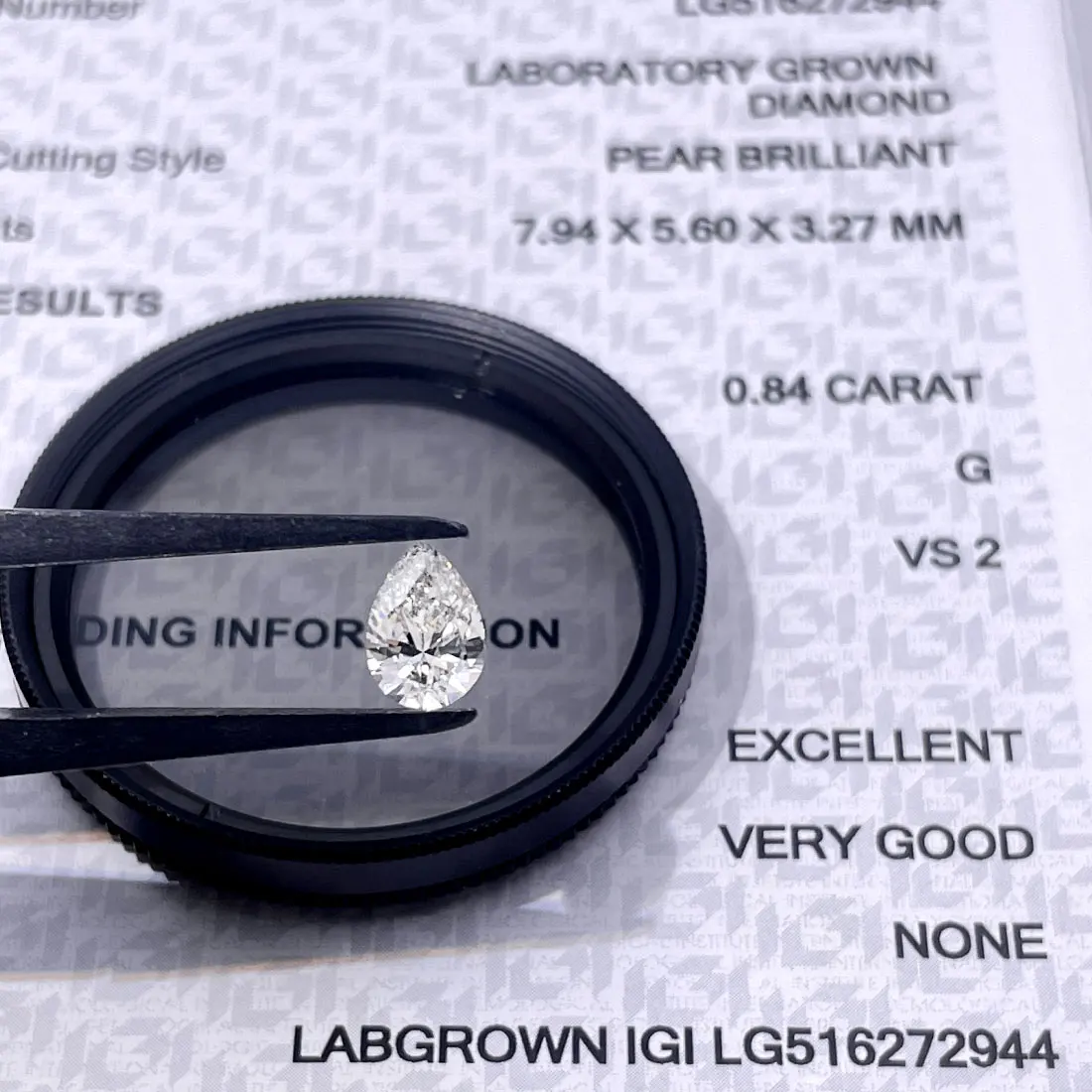 Tianyu Gems Pear Cut 0.84ct GVS2 Lab Grown CVD Real Loose Diamonds 7.94*5.60*3.27mm Shining Pass Diamond Test IGI Certificate 
Tianyu Gems Pear Cut 0.84ct GVS2 Lab Grown CVD Real Loose Diamonds 7.94*5.60*3.27mm Shining Pass Diamond Test IGI Certificate