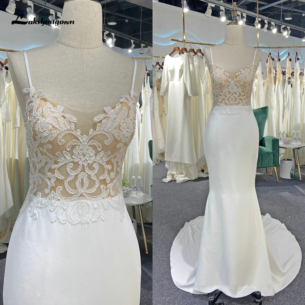 Boho Sexy V Neck Spaghetti Straps Lace Appliques Top Open Back Satin Mermaid Wedding Dress Beach Bridal Gowns Sweep Vestidos De
Boho Sexy V Neck Spaghetti Straps Lace Appliques Top Open Back Satin Mermaid Wedding Dress Beach Bridal Gowns Sweep Vestidos De