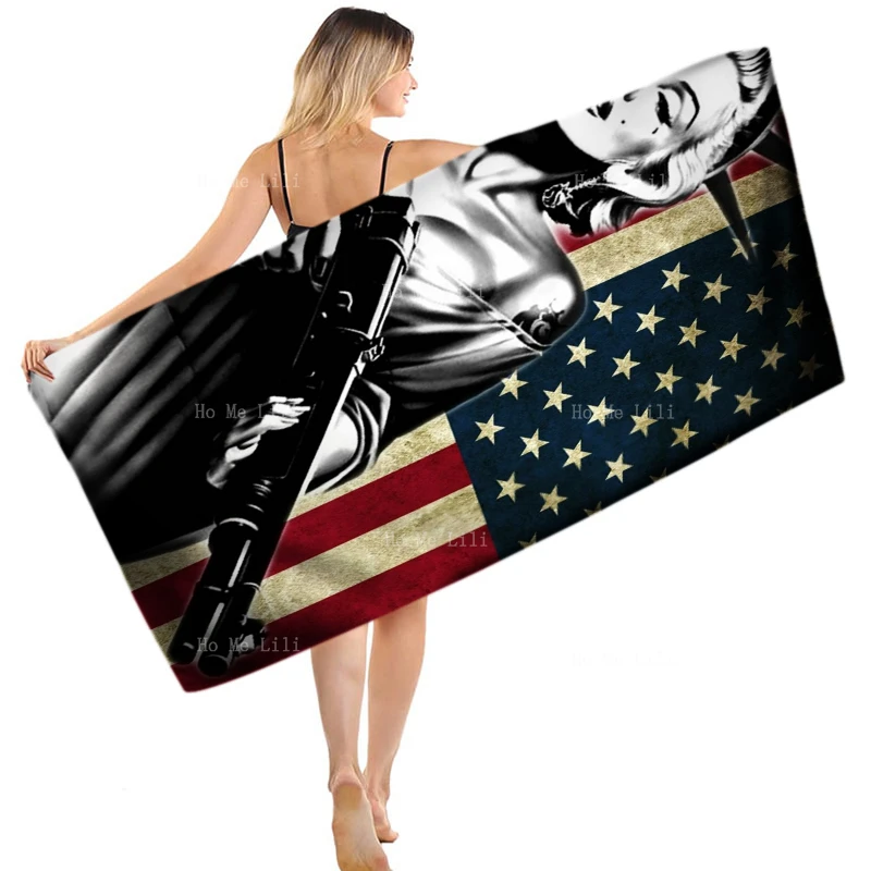 

Aesthetic Renaissance Art 4th Of July Statue With Gun Lady Liberty Marilyn Monroe Light Weight Quick Drying Towel By Ho Me Lili