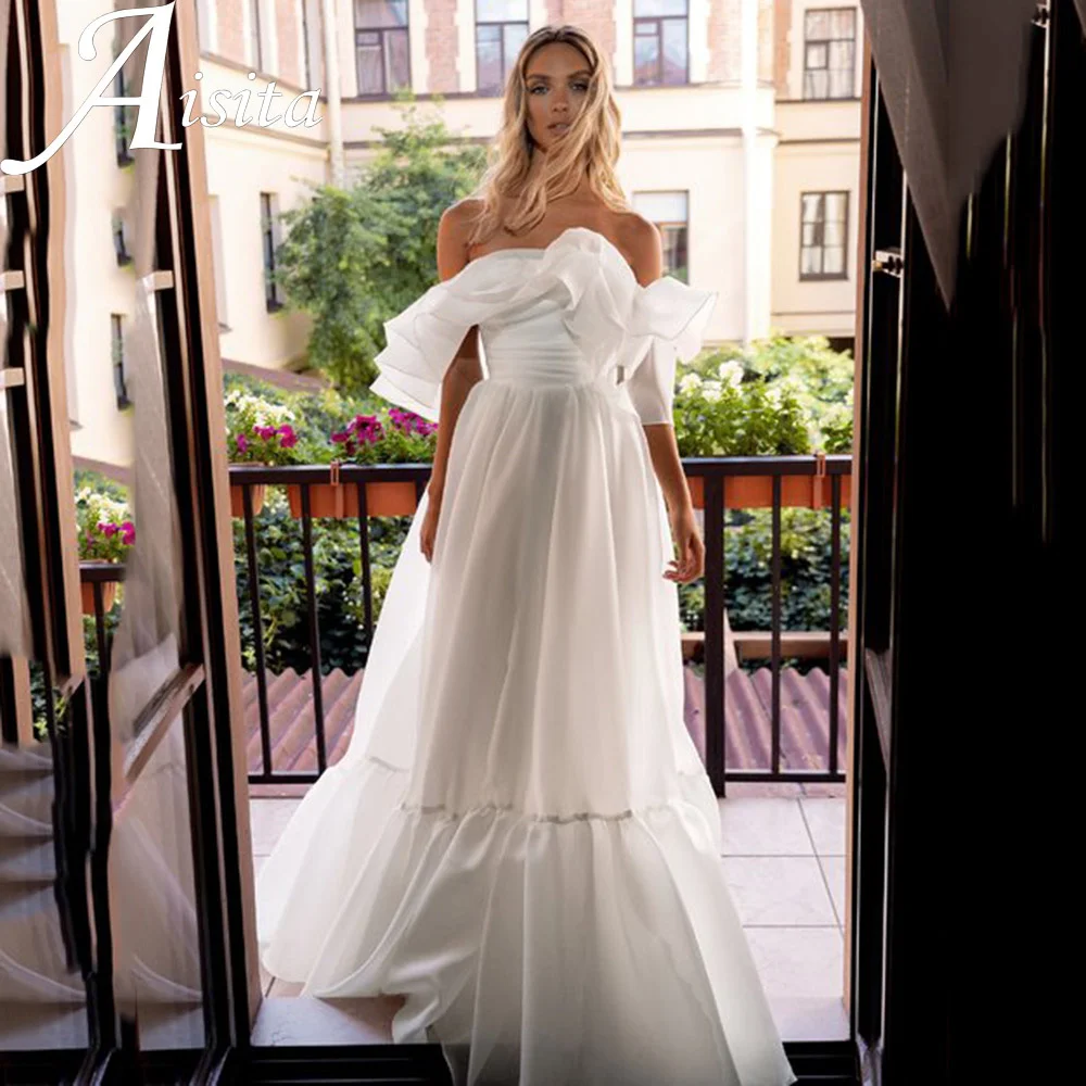 Seductive Strapless Bridal Gowns A Line Open Back Wedding Dresses Off The Shoulder Short Sleeve Elegant Vestidos De Novia
Seductive Strapless Bridal Gowns A Line Open Back Wedding Dresses Off The Shoulder Short Sleeve Elegant Vestidos De Novia