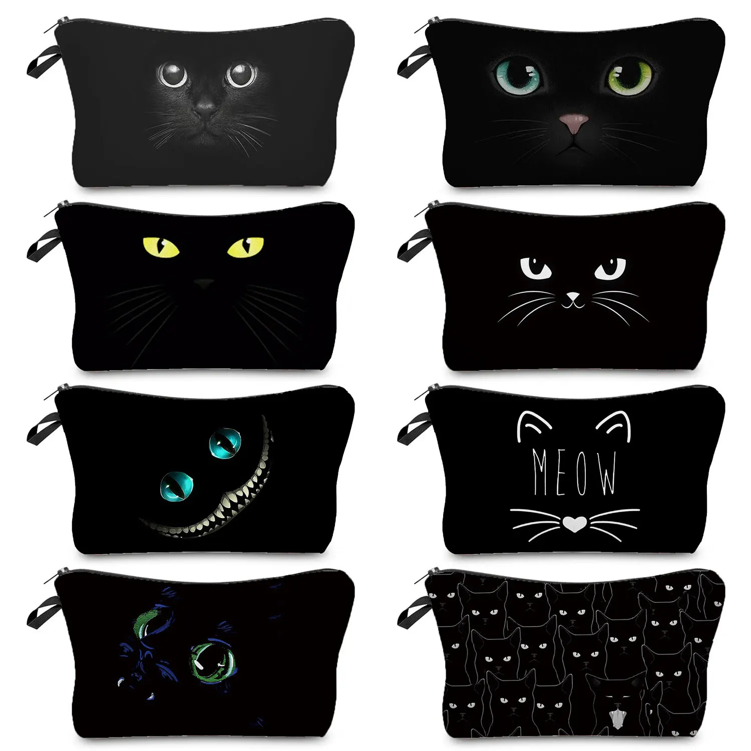 

Сумочка для карандашей, набор туалетных принадлежностей, эко-многоразовый милый органайзер для макияжа, сумки с мультяшным принтом черной кошки, женская косметичка для путешествий
