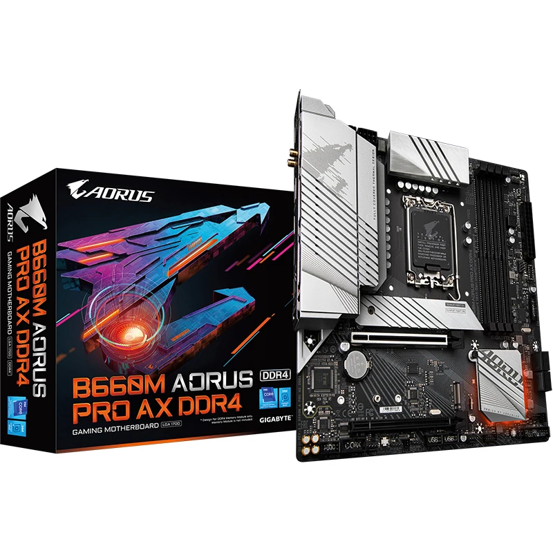 Материнская плата GIGABYTE B660M AORUS PRO AX DDR4, поддерживает процессор 12700K12600K12400F LGA1700
Материнская плата GIGABYTE B660M AORUS PRO AX DDR4, поддерживает процессор 12700K12600K12400F LGA1700
