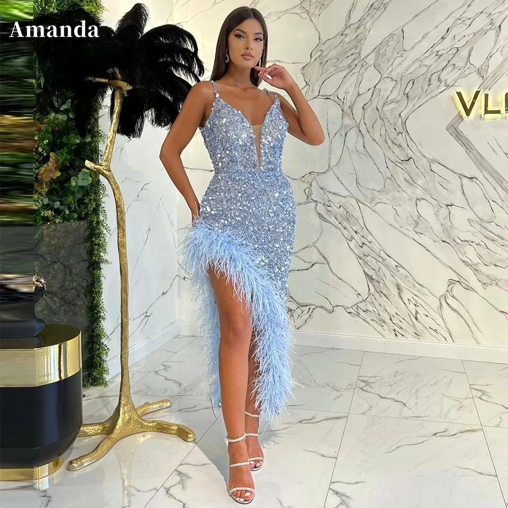 Amanda Baby Blue Glitter Sequin Split Prom Dress with Feather Women Mermaid Open Back Evening Party Gown Formal Cocktail
Amanda Baby Blue Glitter Sequin Split Prom Dress with Feather Women Mermaid Open Back Evening Party Gown Formal Cocktail
