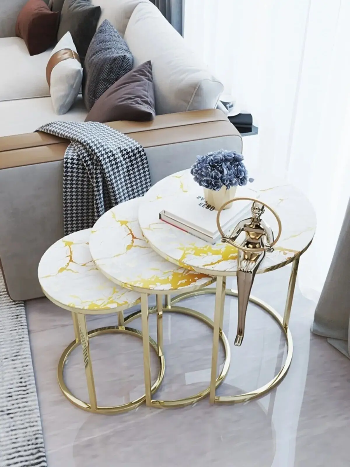 Decorative Gold Nesting Table Set of 3 Unbreakable Tempered Glass Luxury Marble Design 3Pcs Coffee Table for Living Room 3Pcs
Decorative Gold Nesting Table Set of 3 Unbreakable Tempered Glass Luxury Marble Design 3Pcs Coffee Table for Living Room 3Pcs