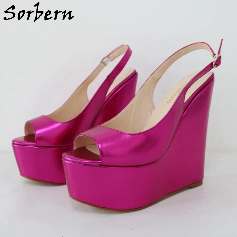 

Sorbern Fashion Slingback Shoes Pump High Heels Drag Queen Peep Toe Comfortable Wedges Platform Summer Shoes 18cm Custom Color