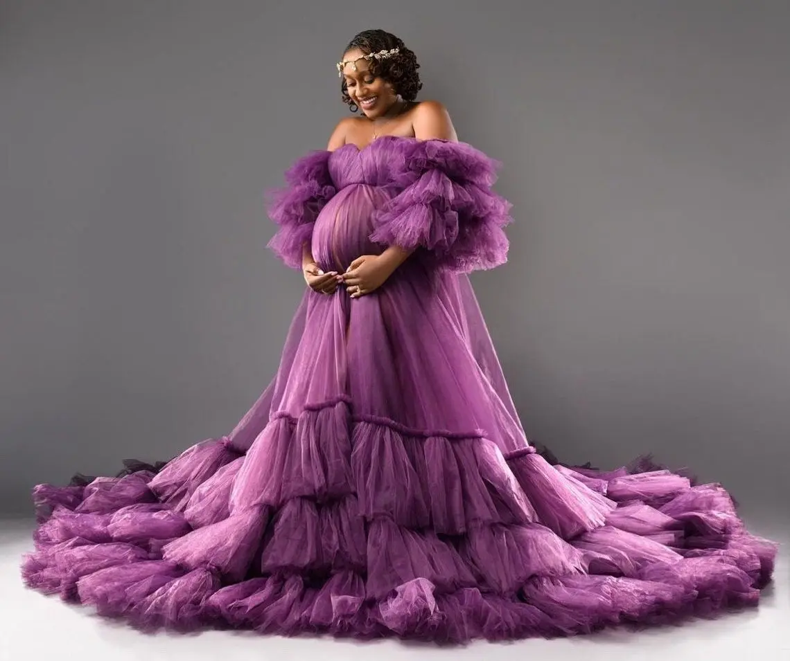 Grape Puffy Tulle Maternity Dress for Photography Ruffled Off The Shoulder Maternity Robe Photo Shoot Dresses Women Prop Gown
Grape Puffy Tulle Maternity Dress for Photography Ruffled Off The Shoulder Maternity Robe Photo Shoot Dresses Women Prop Gown