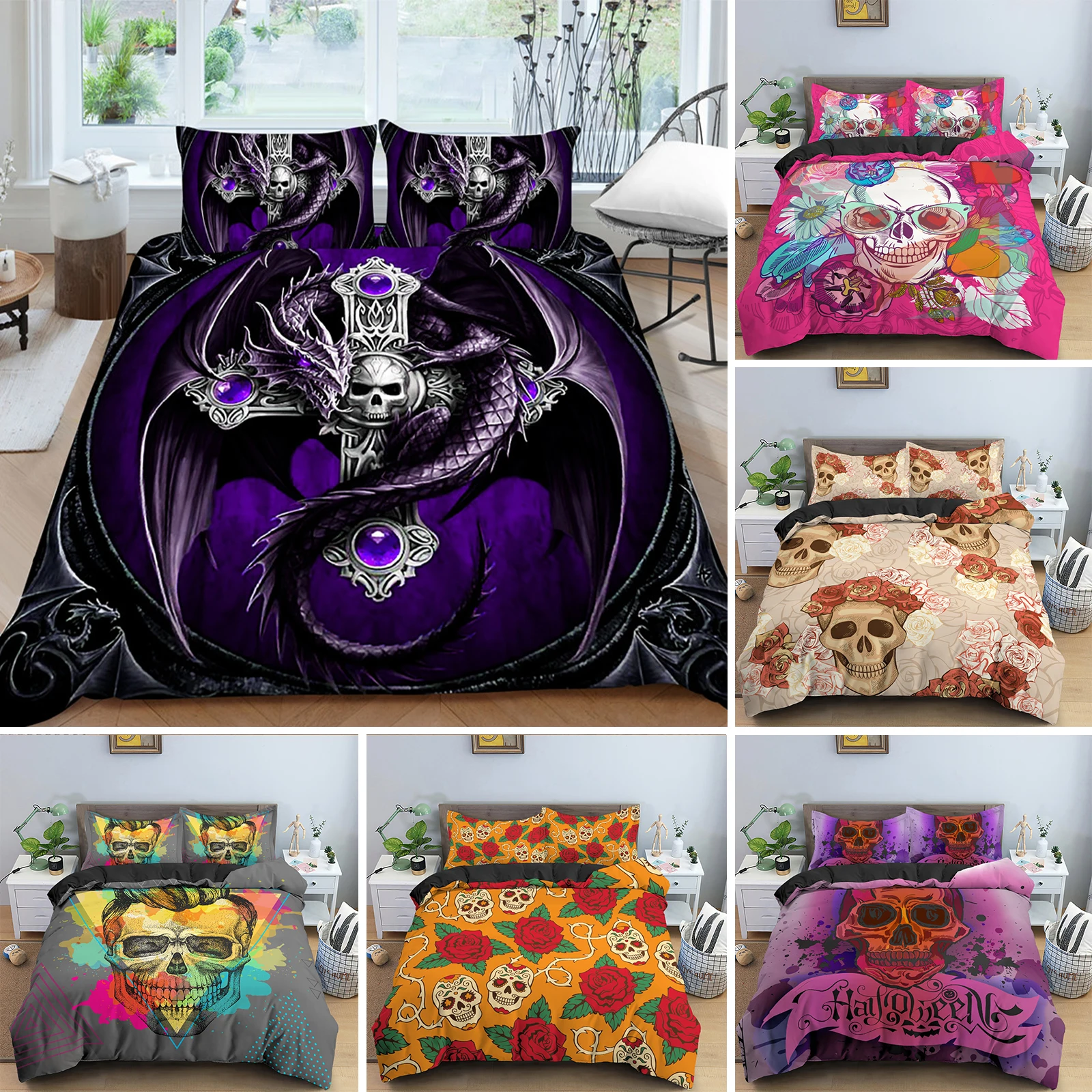 Hot Style Soft Bedding Set 3d Digital Skull Printing 2/3pcs Duvet Cover Set with Zipper Single Twin Double Full Queen King
Hot Style Soft Bedding Set 3d Digital Skull Printing 2/3pcs Duvet Cover Set with Zipper Single Twin Double Full Queen King