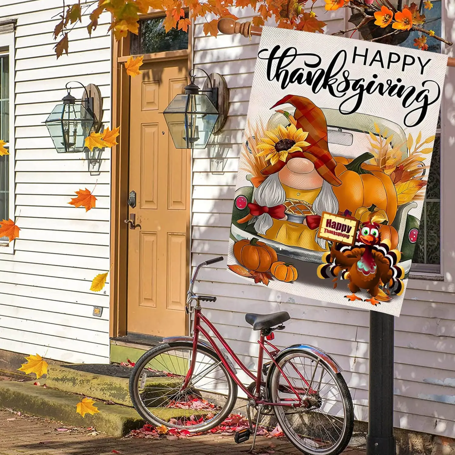 

Gnome Garden Flag, Fall Season, Winter Seasonal Yard, Party Banner, Brass Grommets, UV Resistant, Durable Polyester, 100D