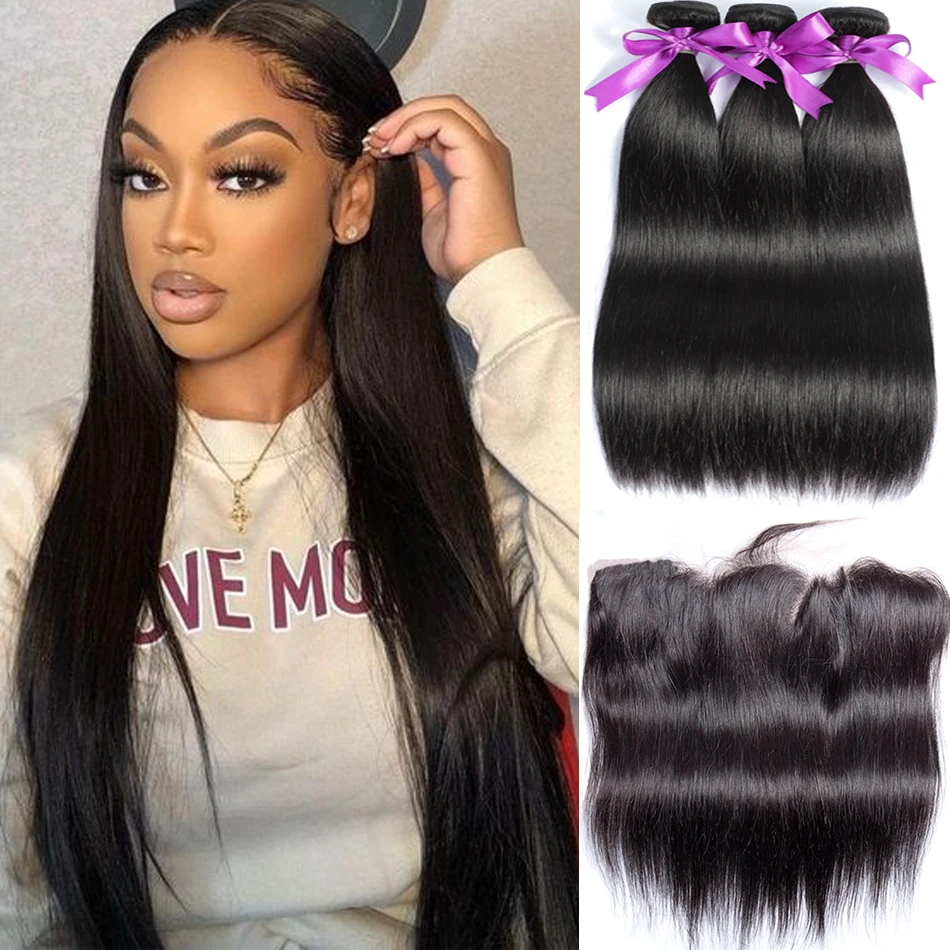 

Straigth Hair Bundles With Closure Mongolian 100% Unprocessed Human Hair Bundles 12A Bone Straight Virgin Hair With 13X4 Frontal