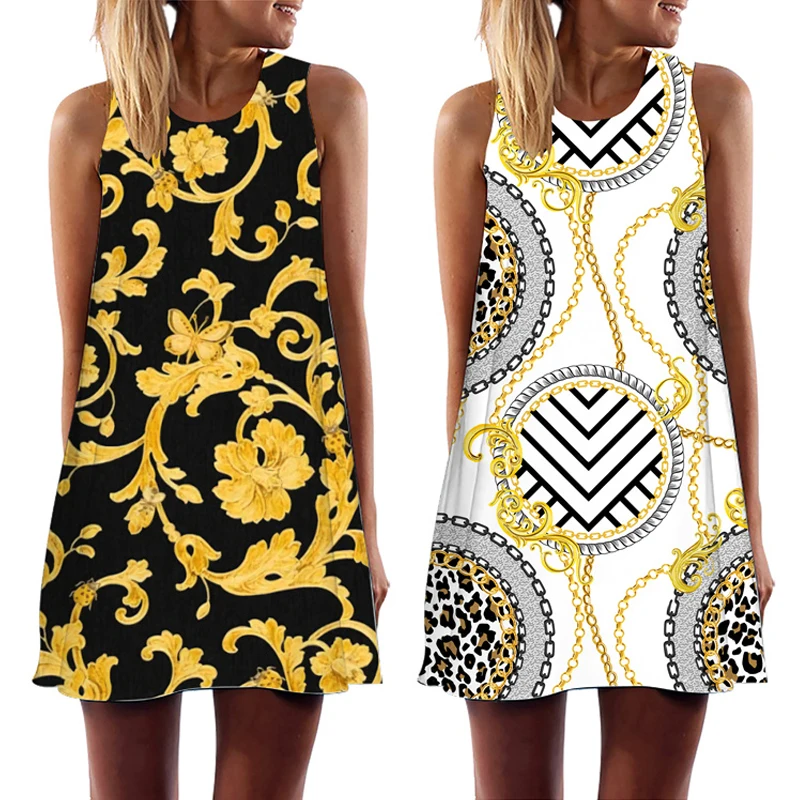 Golden Pattern Print Women Vest Dress Casual O Neck Sleeveless A-Line Mini Dresses 2022 Summer Ladies Loose Beach Party Sundress
Golden Pattern Print Women Vest Dress Casual O Neck Sleeveless A-Line Mini Dresses 2022 Summer Ladies Loose Beach Party Sundress