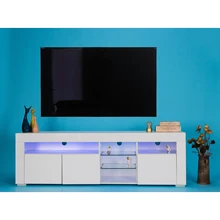 [Flash Sale]Morden TV Stand with LED Lights High Glossy TV Cabinet TV Bench up to 70 Inches for Living Room Bedroom[US-W]