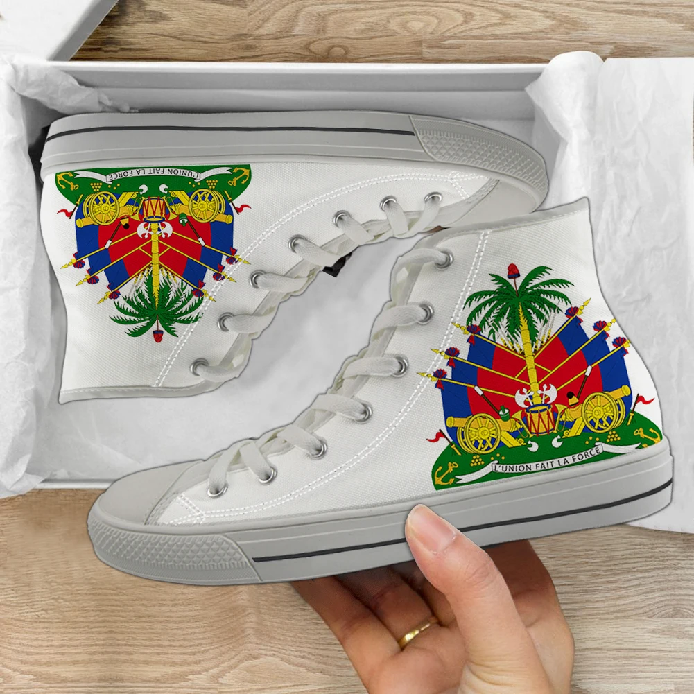 

Женские холщовые кроссовки с высоким верхом, удобные дышащие, с принтом флага Гаити, модная повседневная обувь для прогулок