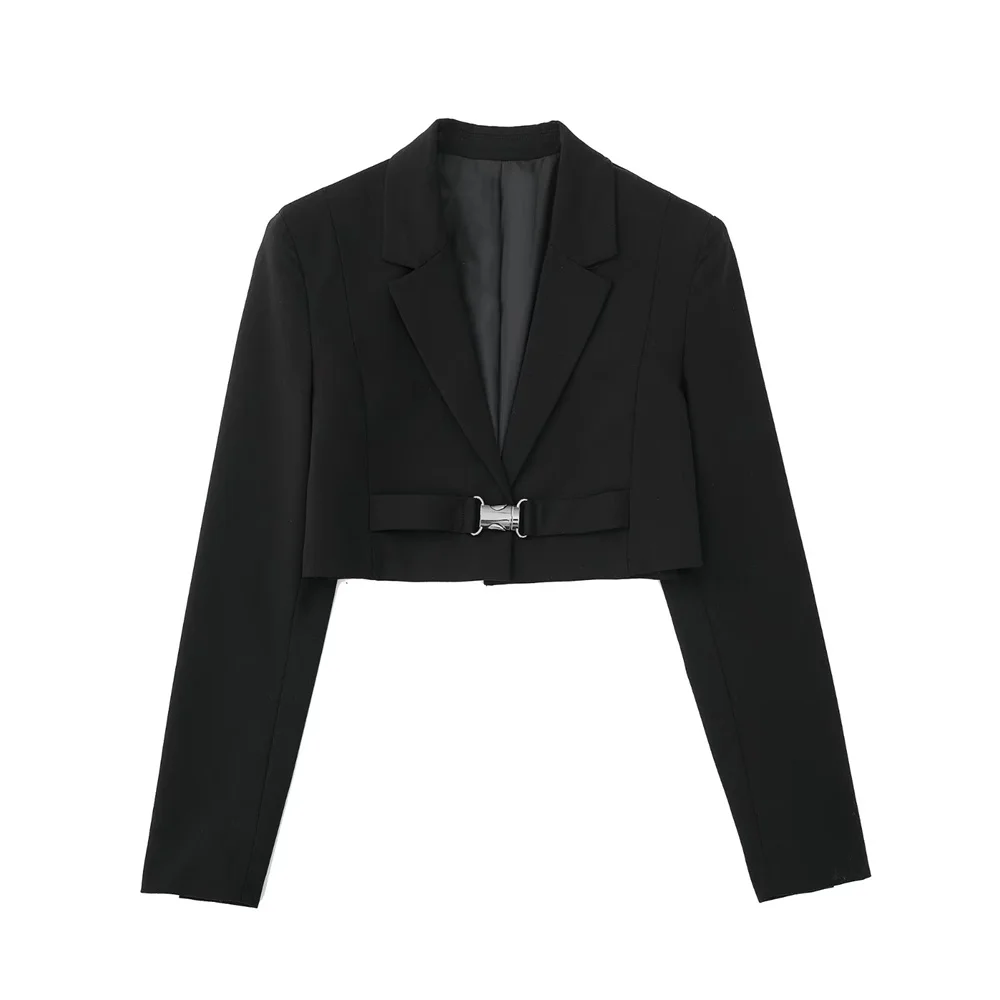

PB&ZA 2022 Autumn New Women's Korean Style Black Lapel Long-sleeved Belted Short Casual Suit Jacket 4432908
