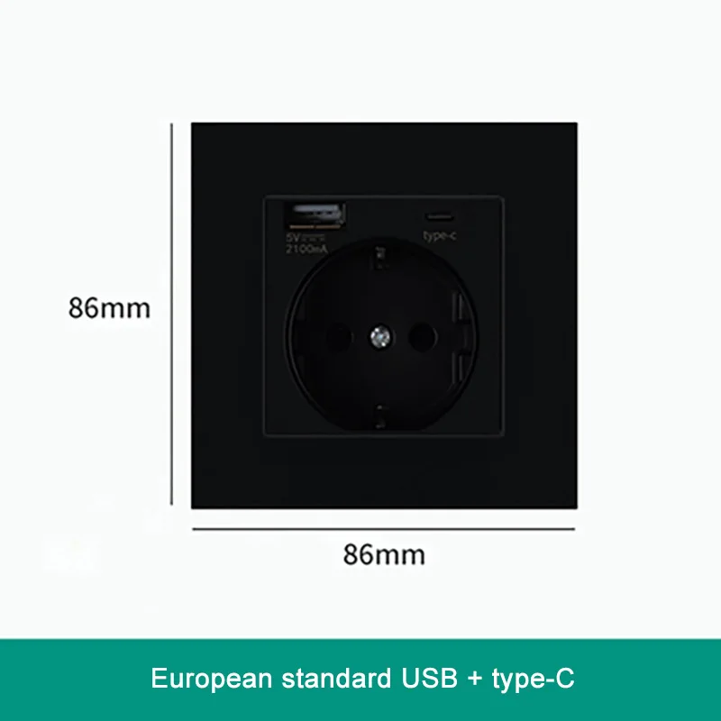 EU Standard 86 wall socket with USB socket Type-C mobile phone charging panel black European German power supply
EU Standard 86 wall socket with USB socket Type-C mobile phone charging panel black European German power supply