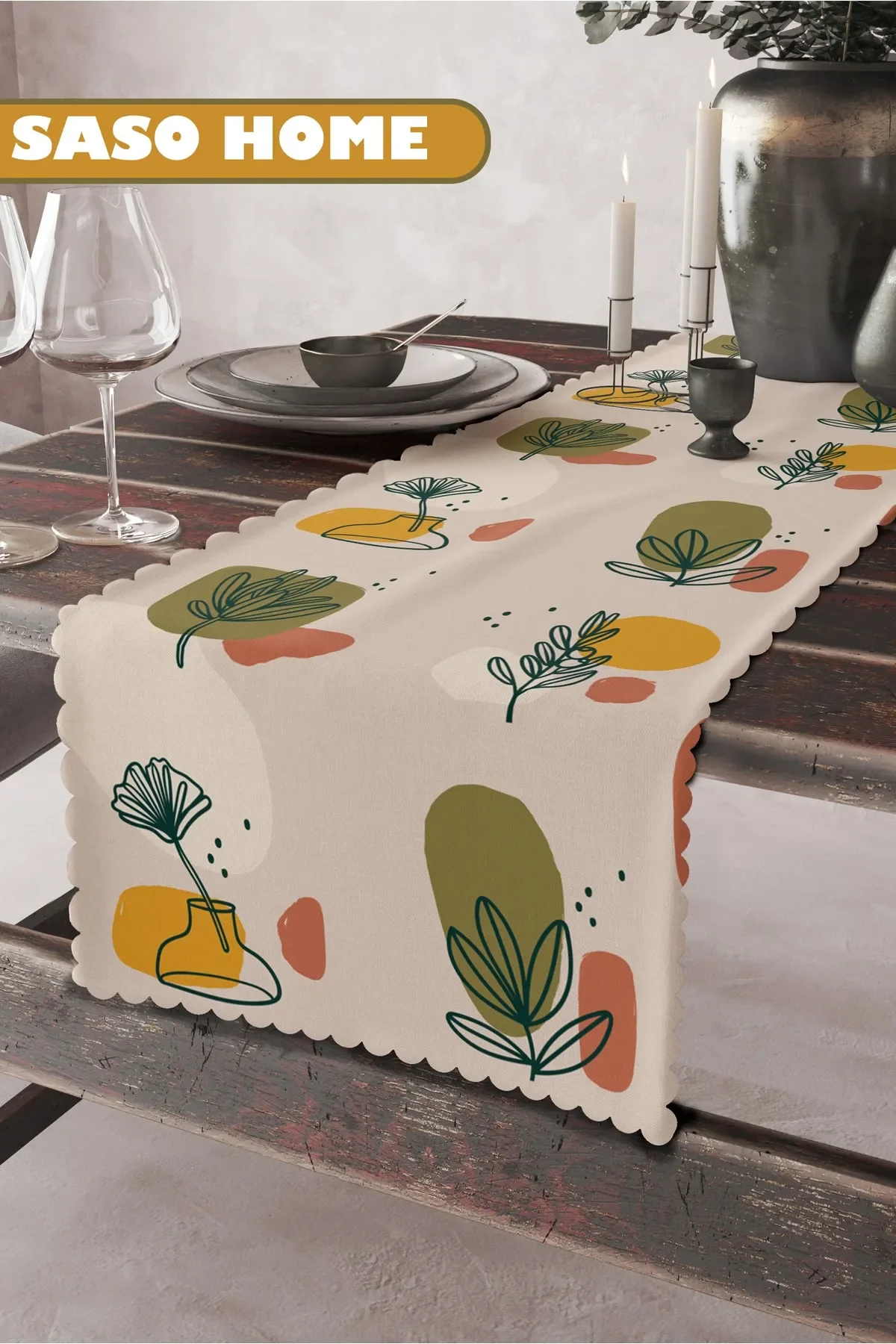 

Imaginary Surreal Flowers Patterned Runner Table Cloth Quality Italian Velvet Fabric 45x140 Cm Decorative Gift Runner