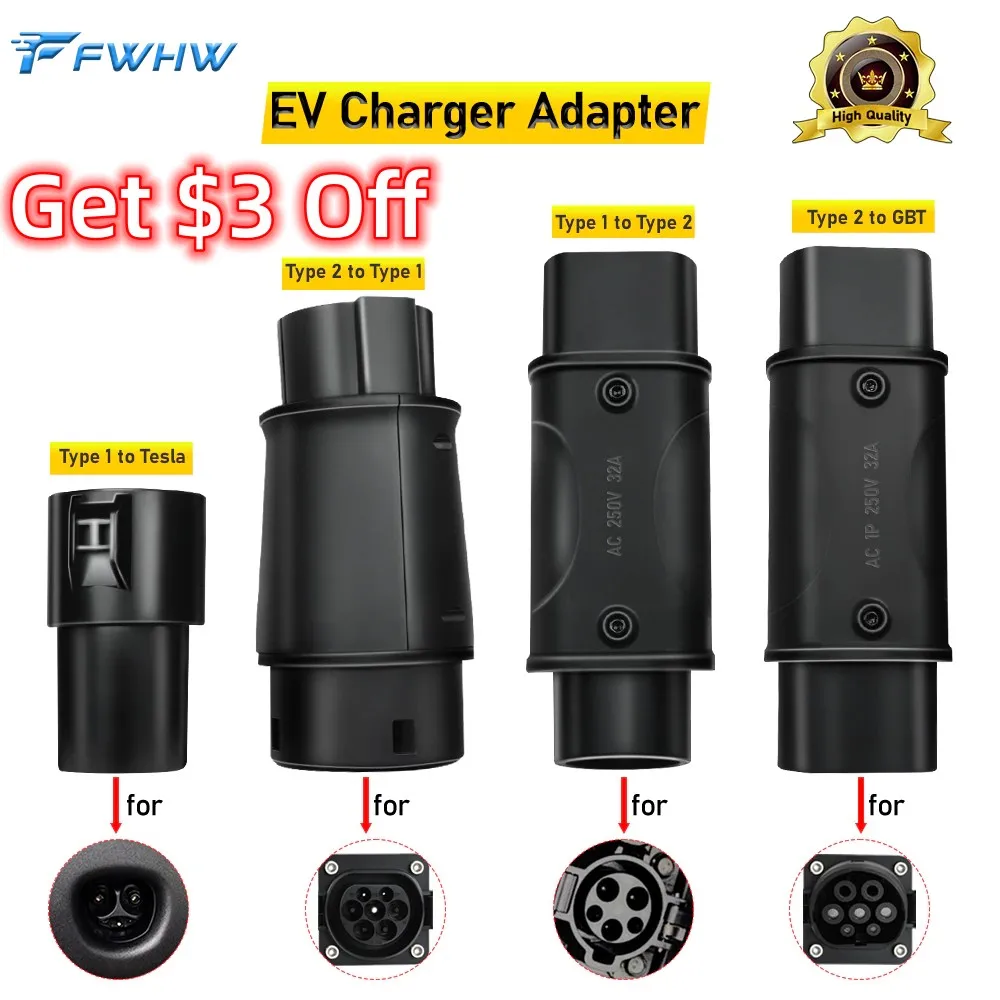 

FWHW EVSE Adaptor Type 1 to Type 2 EV Adapter Convertor SAE J1772 to Tesla EV Charger Connector for type 2 GBT Electric Car Use