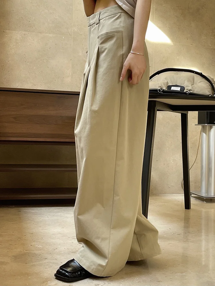 

Женские брюки с широкими штанинами на раннюю осень, модные двойные плиссированные брюки свободного кроя, приталенные повседневные брюки с высокой талией