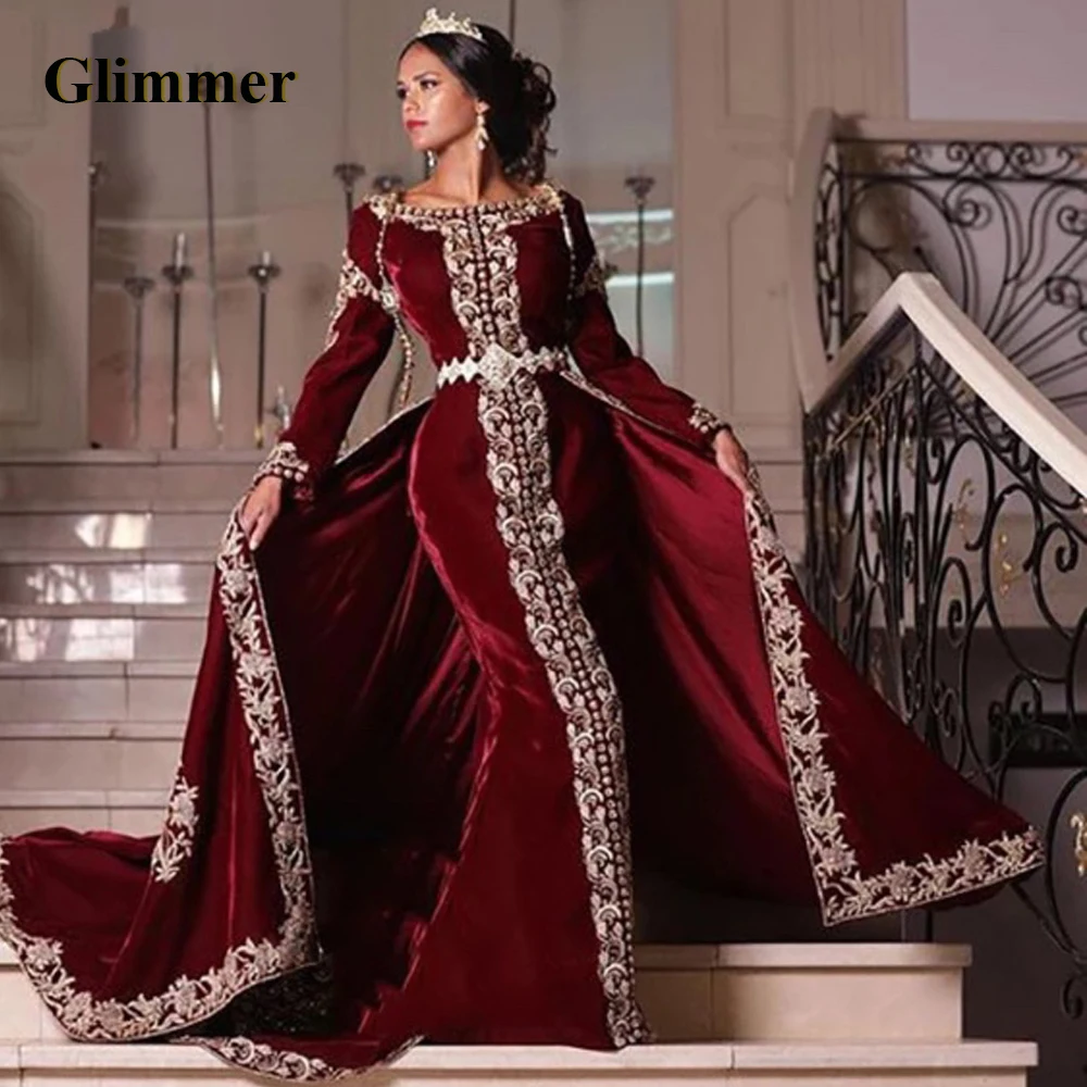 

Glimmer Vintage Evening Dresses Arab Appliques Formal Prom Gowns Personalised Abendkleider Fiesta De Noche Robe Ball Stretch