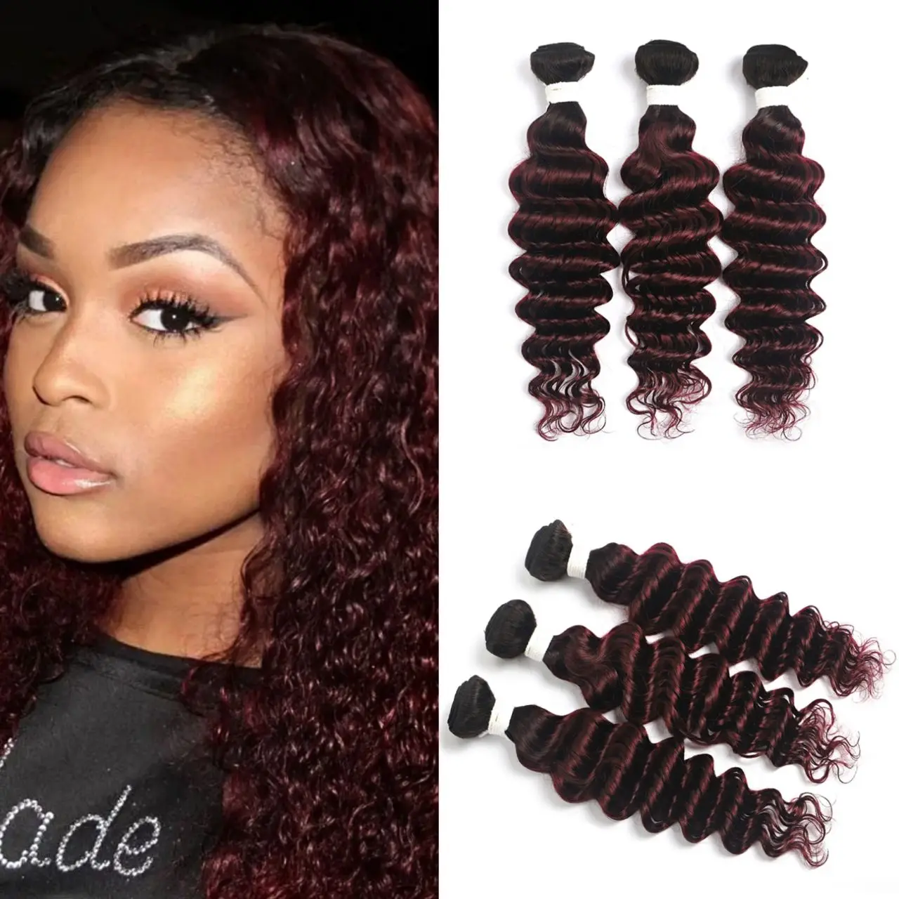 T1B/99J Deep Wave Hair Bundles 8-26 Inch Ombre Brazilian Hair Weave Bundles Can buy 3/4 Bundles Non-Remy Human Hair Extension
T1B/99J Deep Wave Hair Bundles 8-26 Inch Ombre Brazilian Hair Weave Bundles Can buy 3/4 Bundles Non-Remy Human Hair Extension