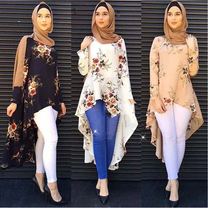 Muslim Abaya Dress Top Woman Tuxedo Style Irregular Muslimah Islamic Blouse Floral Print Soft Tops Arab Fashion Clothing | Тематическая