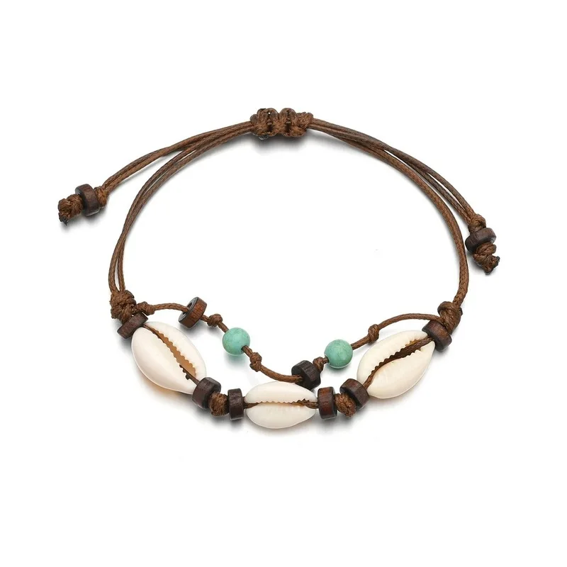 Summer Beach Brown Rope Chain Ankle Bracelet on Leg for Women Bohemian Natural Shell Beads Layered Adjustable Anklets Jewelry | Украшения и