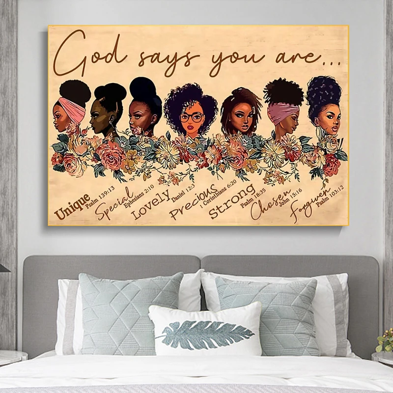 African Women And Inspirational Quotes Canvas Painting Wall Art Black Girls God Says You are Unique Lovely Poster For Home Decor
African Women And Inspirational Quotes Canvas Painting Wall Art Black Girls God Says You are Unique Lovely Poster For Home Decor