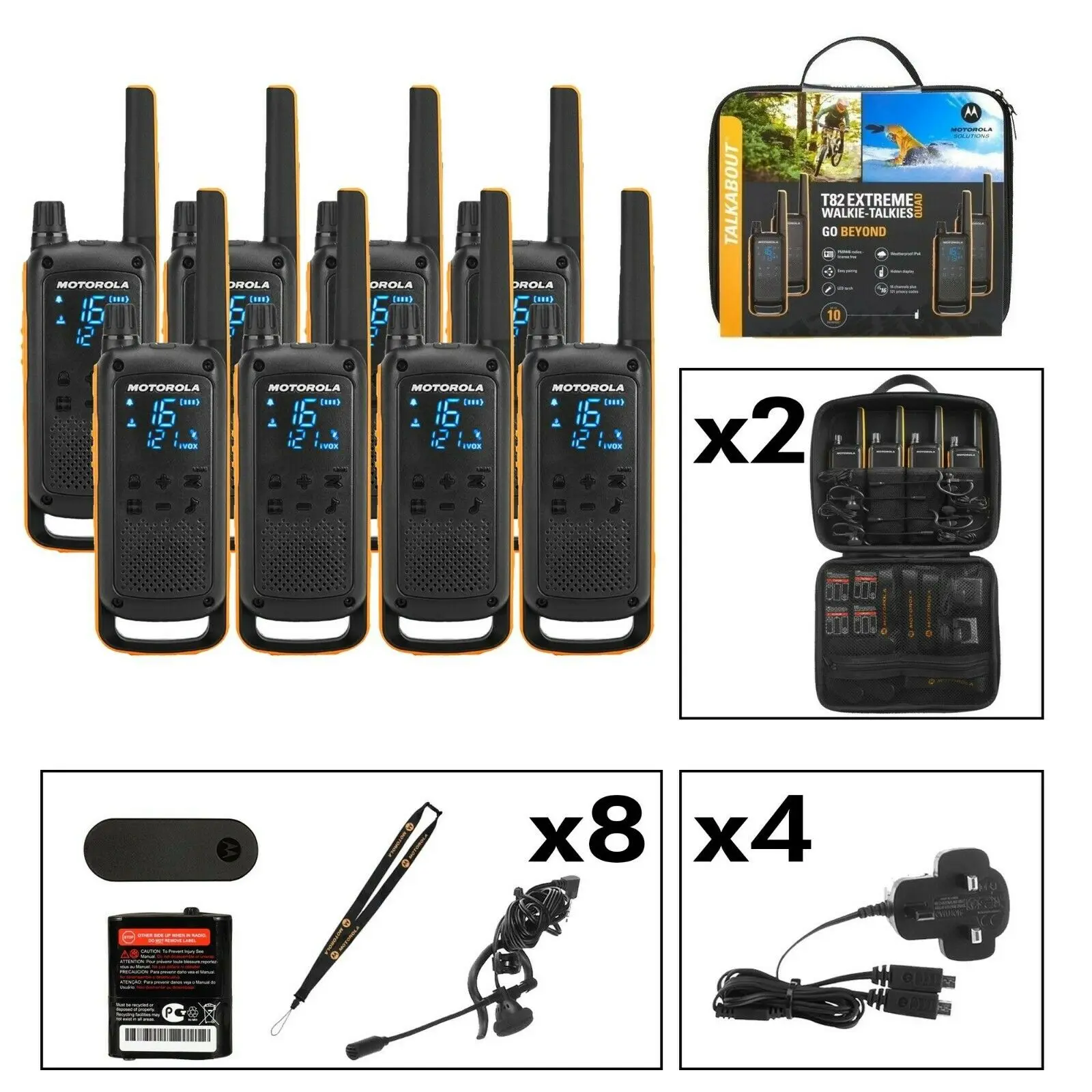 Motorola T82 Extreme 8 Pack Walkie Talkie - GorillaSpoke, Free P & P IRE & UK! 
Motorola T82 Extreme 8 Pack Walkie Talkie - GorillaSpoke, Free P & P IRE & UK!