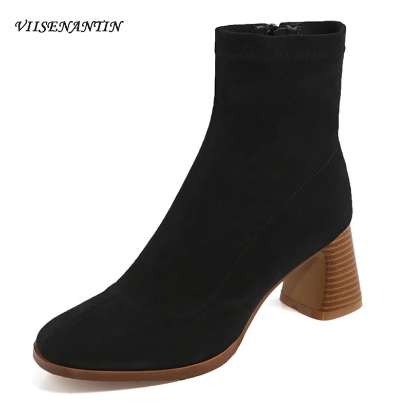 Autumn /Winter Suede Thick High Heel Round Toe Korean Trendy Stretch Wood Grain Heel Short Velvet Boots Flock Sewing Shoes Women
Autumn /Winter Suede Thick High Heel Round Toe Korean Trendy Stretch Wood Grain Heel Short Velvet Boots Flock Sewing Shoes Women