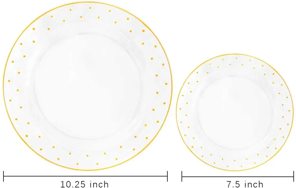 Disposable Clear Rose Gold Dot Plates Crystal Plastic Party Includes 20pcs 10.25Inch 7.5Inch Salad Combo | Дом и сад