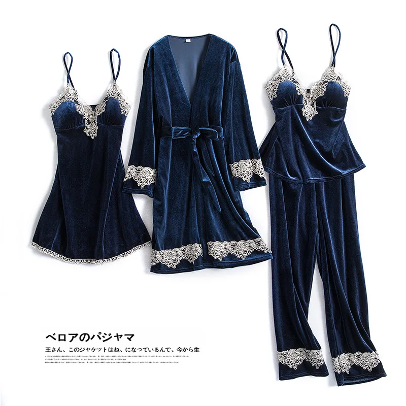 Women Autumn Pijamas Suit Homewear Velvet 4PCS Pajamas Set Casual Kimono Banthrobe Gown Sleepwear Sexy Lace V-neck Nightwear
Women Autumn Pijamas Suit Homewear Velvet 4PCS Pajamas Set Casual Kimono Banthrobe Gown Sleepwear Sexy Lace V-neck Nightwear