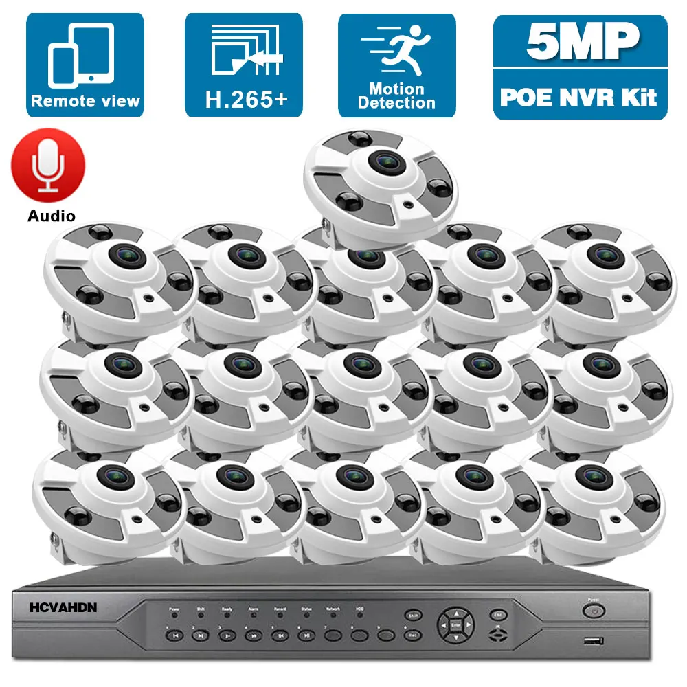 

CCTV Camera Security System Kit POE 4K 16CH NVR Outdoor Waterproof 5MP IP Fisheye Panoramic Dome Surveillance Camera Set 8CH