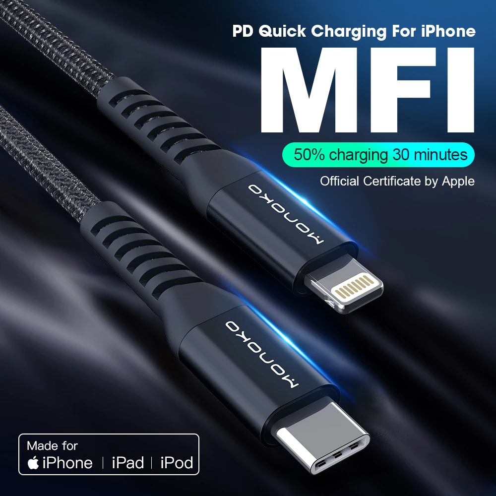 USB кабель MONOKO MFi для быстрой зарядки и передачи данных iPhone 11 X Xs Max 3A 8 7 6Plus|Кабели