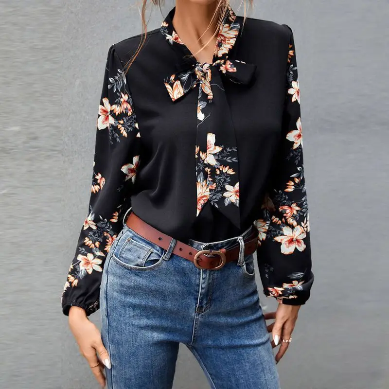 DSAQAutumn Women Bow Collar Floral Patchwork Blouse Long Sleeve Shirt Ladies Black Shirt Fashion Female Blusas Elegantes MJKU1
DSAQAutumn Women Bow Collar Floral Patchwork Blouse Long Sleeve Shirt Ladies Black Shirt Fashion Female Blusas Elegantes MJKU1