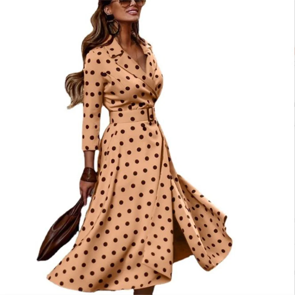 Spring Autumn Women Dress Fashion Temperament Suit Tie Belt Waist Dress European American New Ladies Pleated Polka Dot Dresses
Spring Autumn Women Dress Fashion Temperament Suit Tie Belt Waist Dress European American New Ladies Pleated Polka Dot Dresses