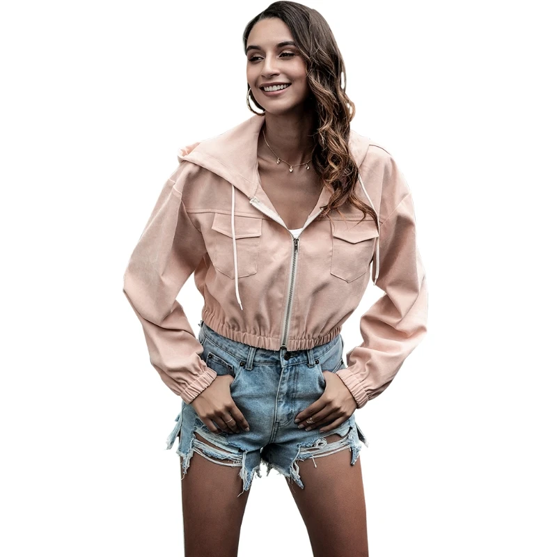Women Autumn Long Sleeve Full Zip Up Cropped Jacket Drawstring Hoodie Crop Top Solid Color Slim Casual Outwear Coat with Pockets
Women Autumn Long Sleeve Full Zip Up Cropped Jacket Drawstring Hoodie Crop Top Solid Color Slim Casual Outwear Coat with Pockets