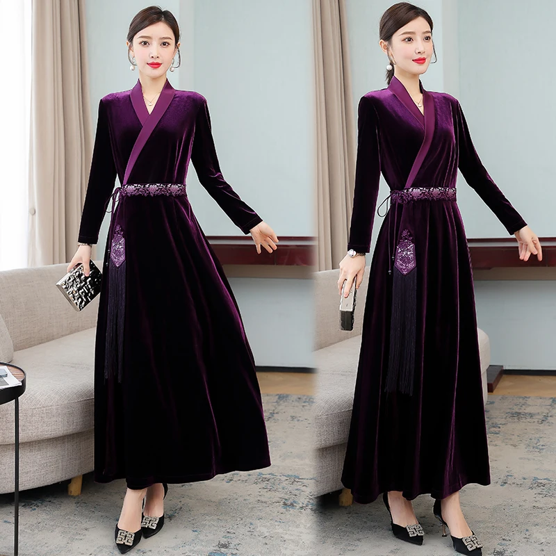 COIGARSAM Women Dress Autumn 2021 Office Lady Vintage Long Sleeve Solid Embroidery V-Neck Purple Dresses Traf Robe Vestidos
COIGARSAM Women Dress Autumn 2021 Office Lady Vintage Long Sleeve Solid Embroidery V-Neck Purple Dresses Traf Robe Vestidos