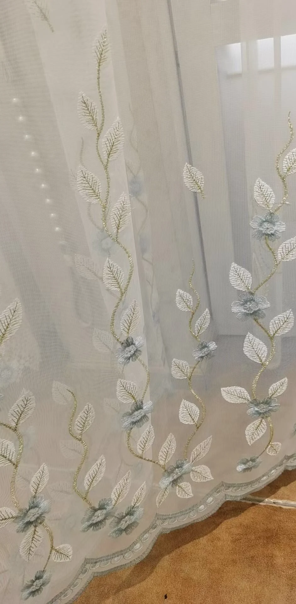 

Pastoral Romantic Window Screen Luxury Leaf Lace Embroidery Tulle For Living Room Bedroom Balcony White Sheer Curtain