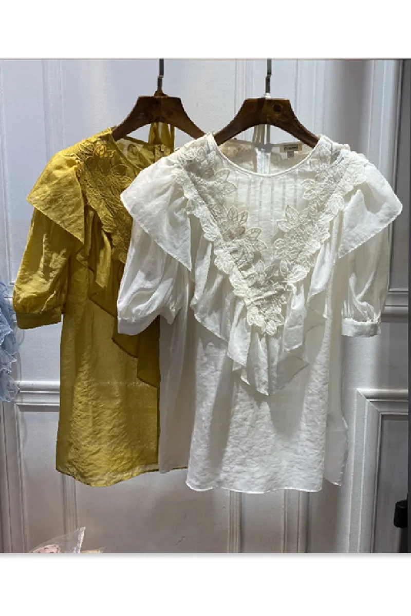 Europe Station 2021 New Women's Three-dimensional Flower Stitching Two Sets of Short Sleeve Top Ruffle Silk Cotton Shirt
Europe Station 2021 New Women's Three-dimensional Flower Stitching Two Sets of Short Sleeve Top Ruffle Silk Cotton Shirt