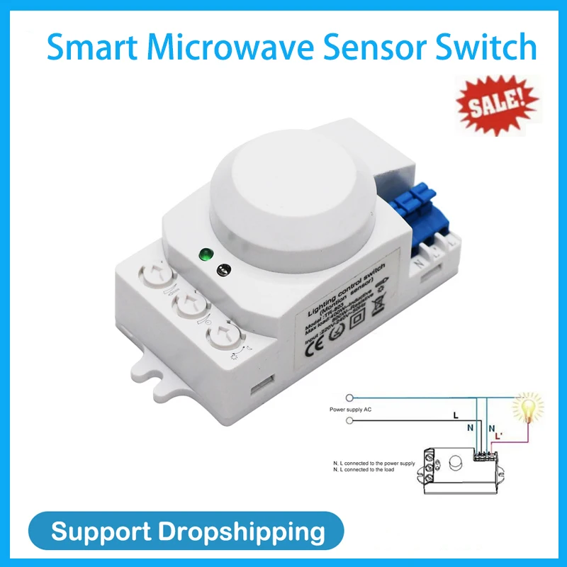 220 В интеллектуальный датчик свч-излучения переключатель 5,8 ГГц R'adar датчик 360 ° инфракрасный датчик движения тела переключатель управления освещением в коридоре 
220 В интеллектуальный датчик свч-излучения переключатель 5,8 ГГц R'adar датчик 360 ° инфракрасный датчик движения тела переключатель управления освещением в коридоре