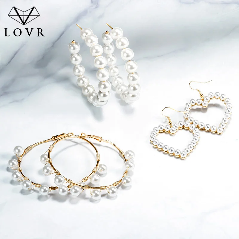 

LOVR Trendy Elegant Simulated Pearl Big Earrings 2019 For Women Statement Drop Dangle Earring Wedding Party Jewelry Gift