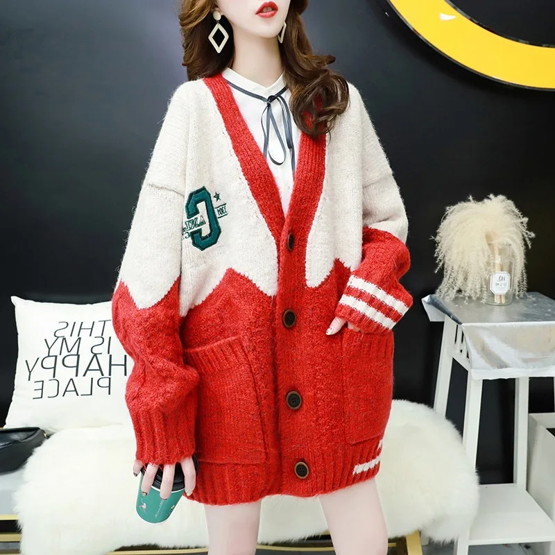 2022 Fall/winter New Style Lazy Embroidered Word Contrast Sweater Cardigan Jacket Women
2022 Fall/winter New Style Lazy Embroidered Word Contrast Sweater Cardigan Jacket Women