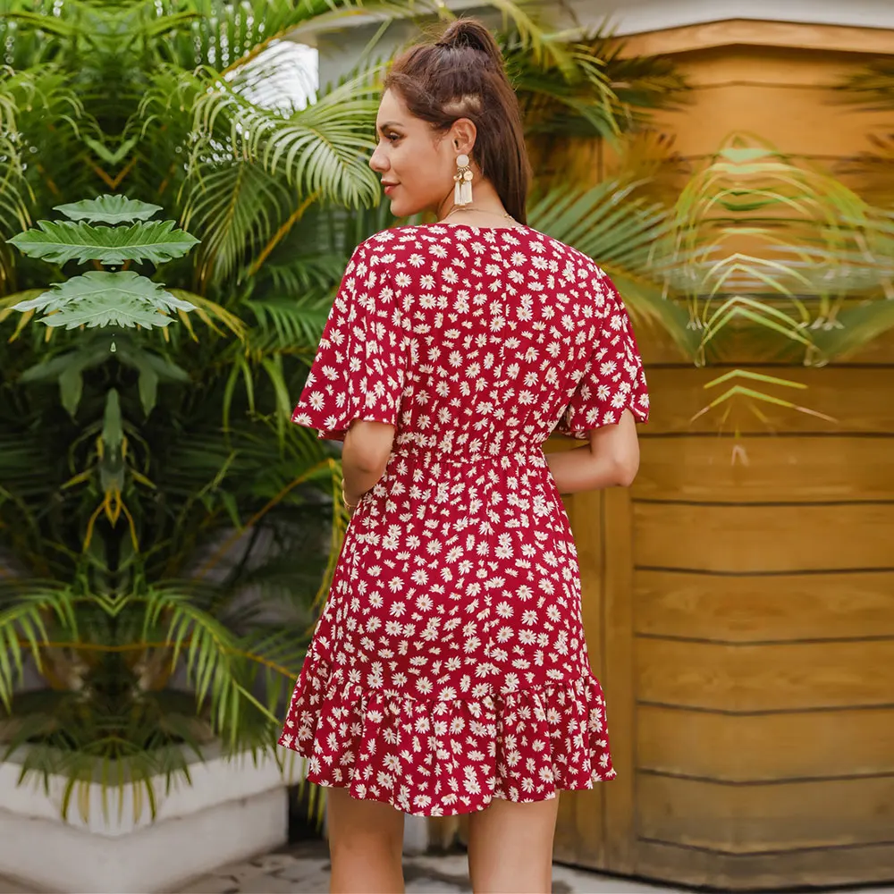 2021 Spring Summer Short Floral Dress Women V Neck Butterfly Sleeve Slim Print Knee Length Party Dresses Ladies Ruffles Hem
2021 Spring Summer Short Floral Dress Women V Neck Butterfly Sleeve Slim Print Knee Length Party Dresses Ladies Ruffles Hem