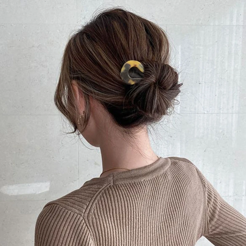 

French Twist Hair Stick Clip Vintage Celluloid Acetate Large Wavy U-Shaped Hairpin Tortoise Shell Women Updo Chignon Pin